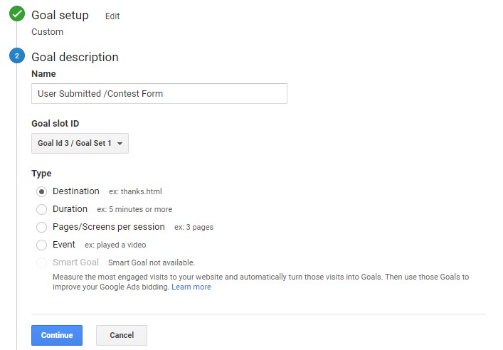 google analytics goal setup