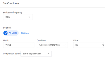 GA4 screenshot showing creation of a custom alert
