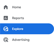 GA4 screenshot of the left navigation with Explore selected