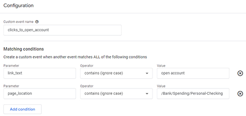 GA4 screenshot showing creation of a custom conversion event
