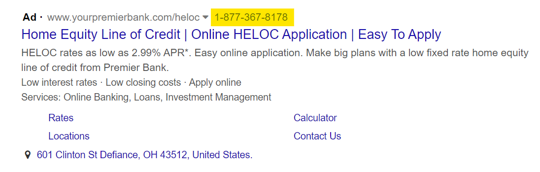 Paid Search Image with Call Extensions