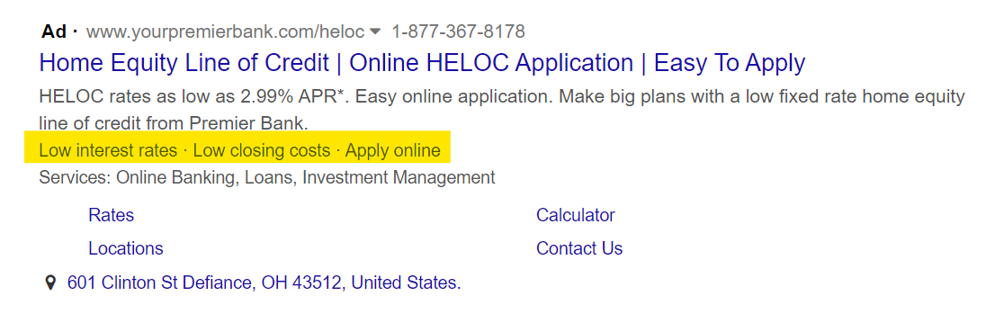 Paid Search Image with Callout Extensions
