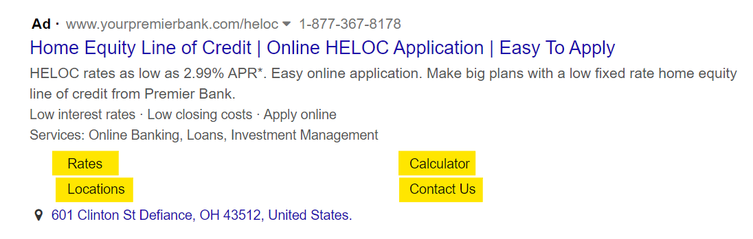 Paid Search Image with Sitelink Extensions