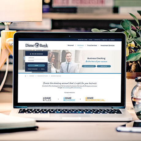 Dime Bank Website Design on Laptop