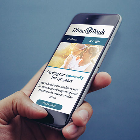 Dime Bank Website Design on Mobile Phone