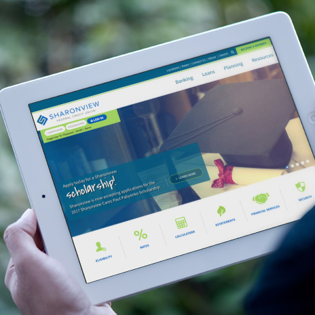 sharonview fcu website on tablet