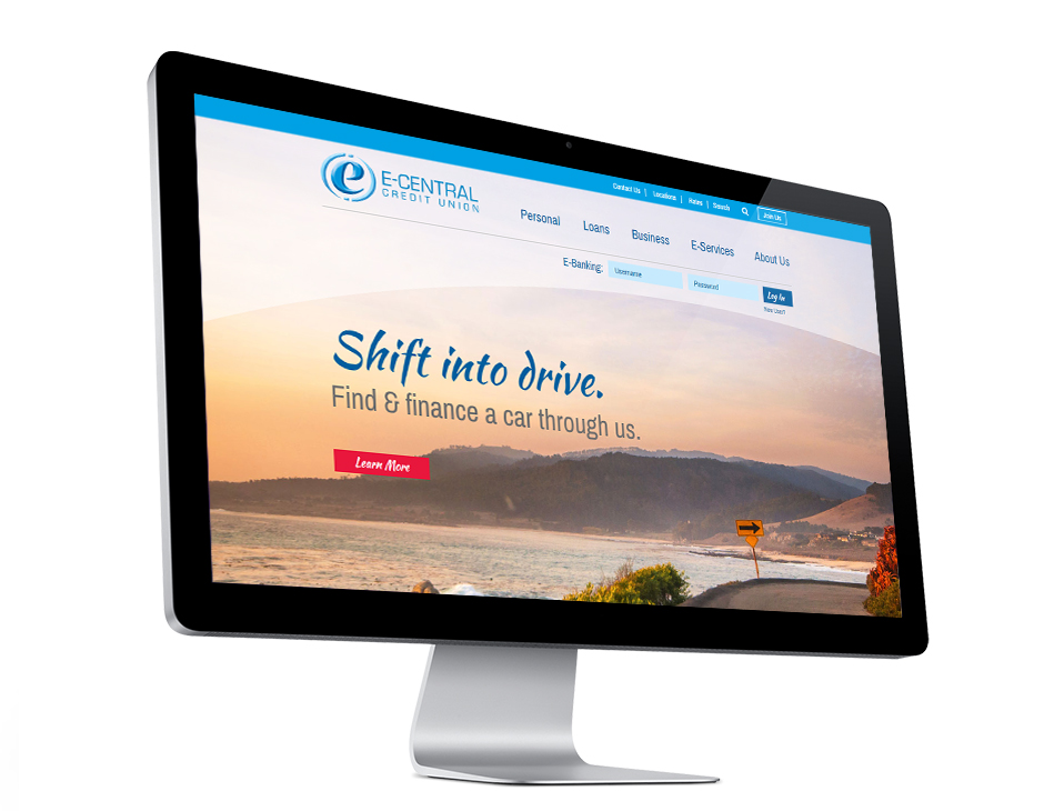 E Central CU in CA's newly redesigned website on a tablet