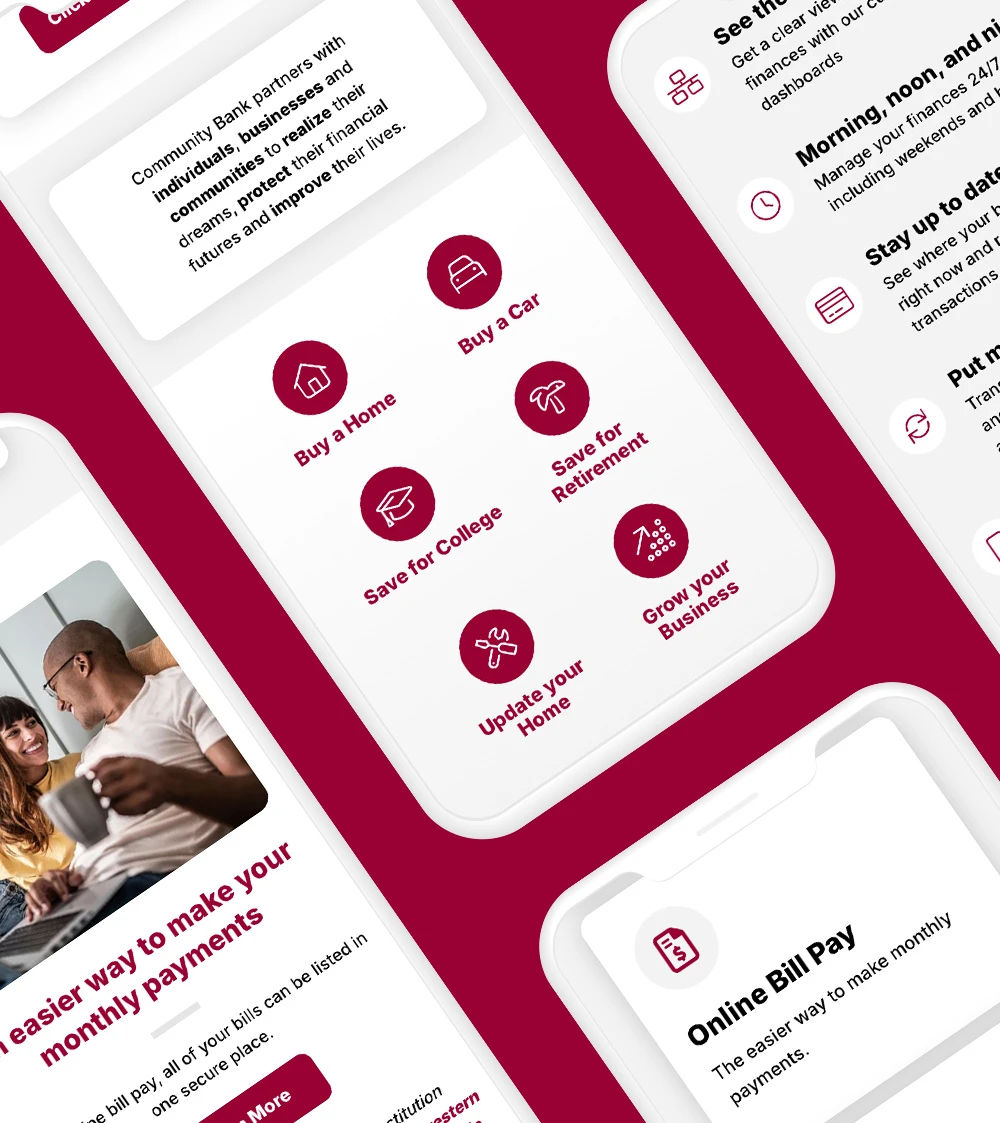 Community Bank site pages on mobile phones