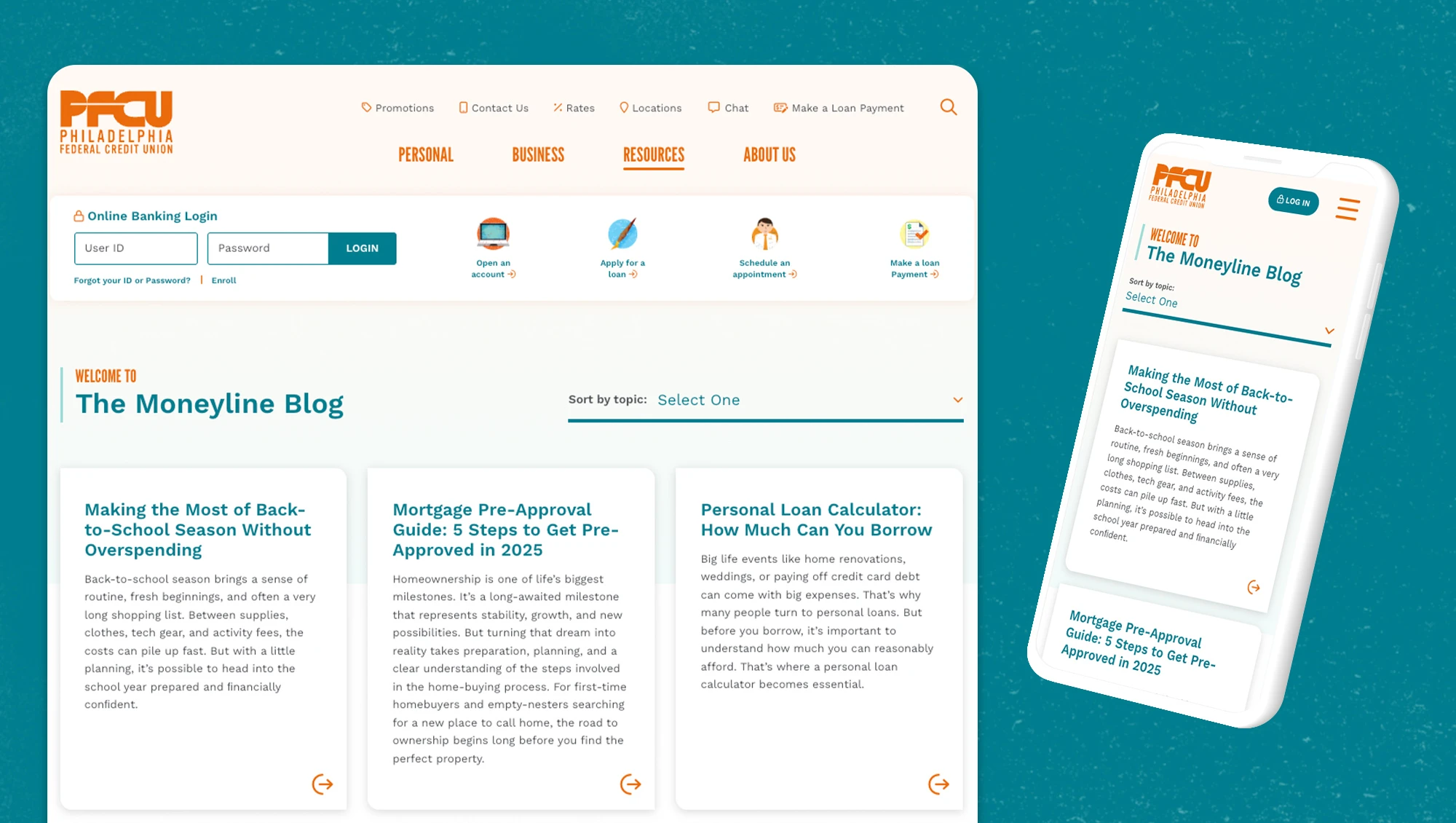 PFCU Blog on desktop and mobile