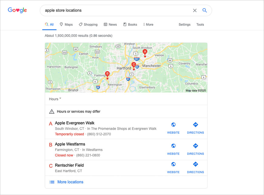 locations-schema Local business Google Schema for the Apple stores located in Hartford County CT.
