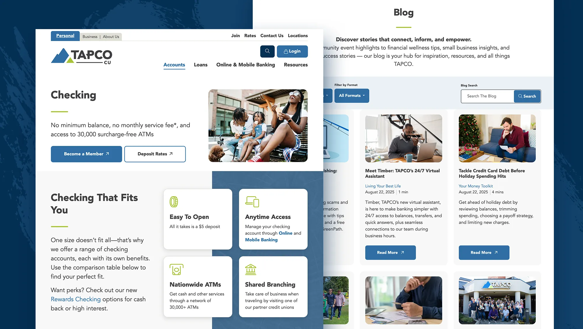 TAPCO Checking and Blog pages