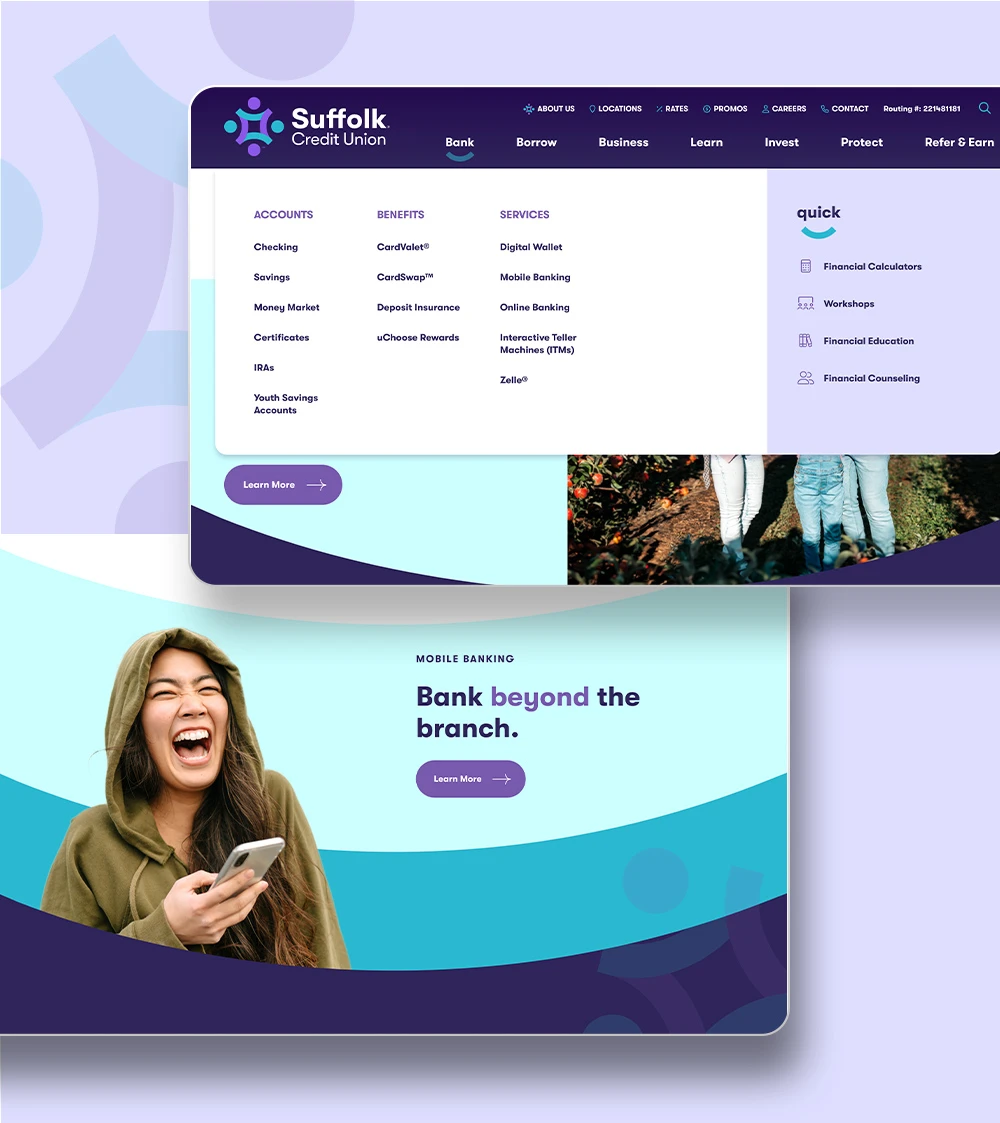 Suffolk CU site featuring their menu
