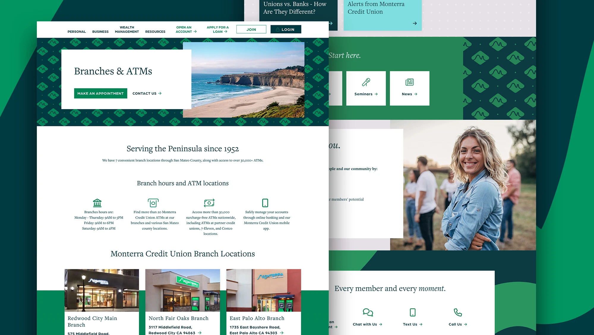 Two pages from Monterra CU's site