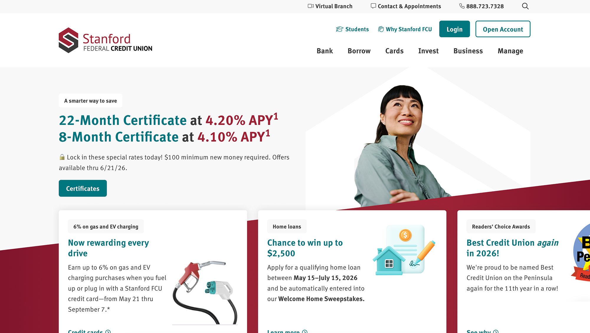 stanford fcu redesigned website homepage 