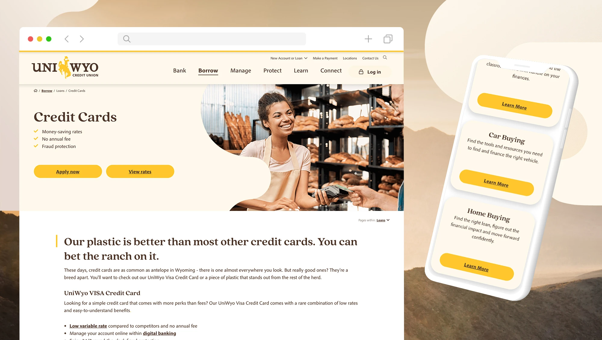 UniWyo site pages at laptop and mobile size