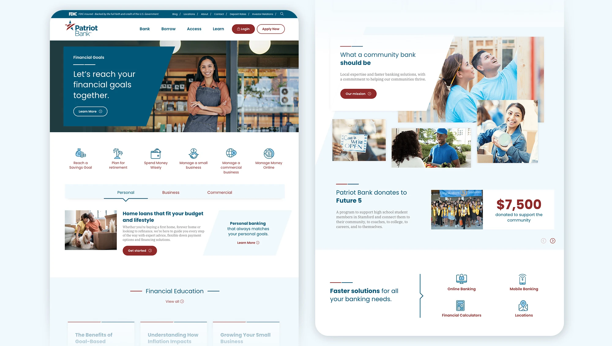 Patriot Bank site at laptop size