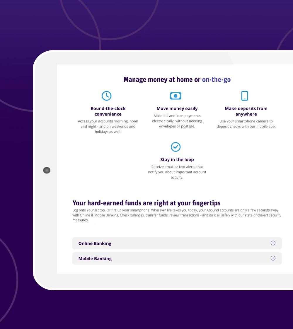 Abound Credit Union site on tablet