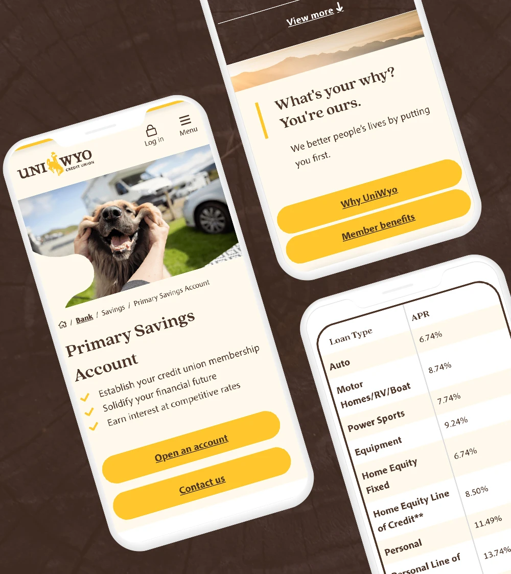 UniWyo site pages on mobile phones
